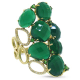 0.29ct Diamond & 13.33ct Green Agate & Green Garnet 14k Yellow Gold Ring