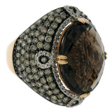 3.25ct White & Champagne Diamond & 11.60ct Smokey Topaz 14k Rose Gold Ring Sz 10
