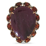 0.12ct Diamond & 29.14ct Flat Rose Cut Ruby & Garnet 18k Rose Gold Ring