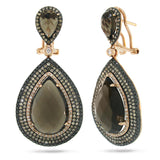 2.17ct White, Champagne & Black Diamond & 21.18ct Smokey Topaz 14k Rose Gold Earring