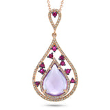 0.34ct Diamond & 2.62ct Amethyst & Pink Sapphire 14k Rose Gold Pendant