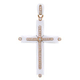 0.28ct 14k Rose Gold Diamond & White Agate Cross Necklace