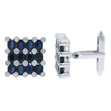 0.36ct Diamond & 5.19ct Diffused Blue Sapphire 14k White Gold Cuff Link