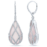 1.31ct Diamond & 23.52ct Rose Quartz 14k White Gold Earring