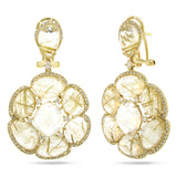 0.84ct Diamond & 27.32ct Golden Line Quartz 14k Yellow Gold Earring