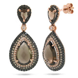 1.03ct White, Champagne & Black Diamond & 4.31ct Smokey Topaz 14k Rose Gold Earring