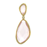 0.18ct Diamond & 24.31ct Rose Quartz 14k Yellow Gold Pendant