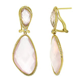 0.30ct Diamond & 29.07ct Rose Quartz 14k Yellow Gold Earring