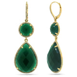 0.68ct Diamond & 31.19ct Green Agate 14k Yellow Gold Earring
