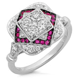 0.75ct Diamond & 0.21ct Ruby 14k White Gold Ring