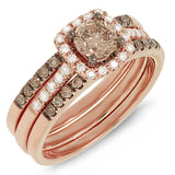 1.00ct 14k Rose Gold Round Brilliant Champagne Diamond Ring 3-pc