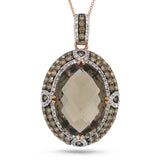 2.14ct White & Champagne Diamond & 13.91ct Smokey Topaz 14k Rose Gold Pendant