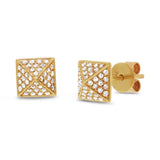 0.18ct 14k Yellow Gold Diamond Pave Pyramid Stud Earring