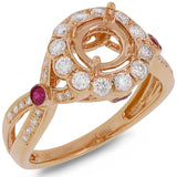 0.53ct Diamond & 0.16ct Ruby 14k Rose Gold Semi-mount Ring