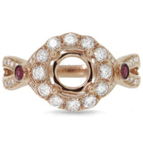 0.53ct Diamond & 0.16ct Ruby 14k Rose Gold Semi-mount Ring