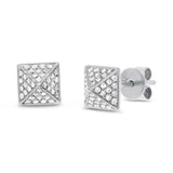 0.18ct 14k White Gold Diamond Pave Pyramid Stud Earring