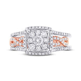 0.86ct 14k Two-tone Rose Gold Diamond Wedding Set Cluster