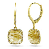 0.21ct Diamond & 4.77ct Golden Line Quartz 14k Yellow Gold Earring