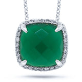 0.09ct Diamond & 2.76ct Green Agate 14k White Gold Pendant