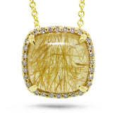 0.09ct Diamond & 3.21ct Golden Line Quartz 14k Yellow Gold Pendant