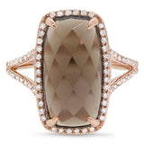0.23ct Diamond & 6.23ct Smokey Topaz 14k Rose Gold Ring
