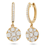 1.30ct 14k Yellow Gold Diamond Cluster Earring