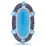 0.32ct Diamond & 15.73ct Composite Turquoise, Blue Sapphire & Blue Topaz 14k White Gold Ring
