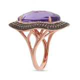 1.32ct White, Champagne & Black Diamond & 11.21ct Amethyst 14k Rose Gold Ring