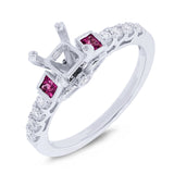 0.24ct Diamond & 0.23ct Ruby 14k White Gold Semi-mount Ring