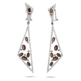 1.92ct White & Champagne Diamond & 3.91ct Smokey Topaz 14k White Gold Earring