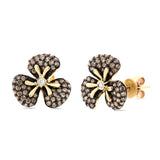 0.95ct 14k Yellow Gold White & Champagne Diamond Flower Stud Earring