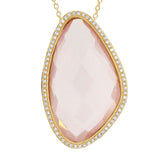 0.23ct Diamond & 18.73ct Rose Quartz 14k Yellow Gold Pendant