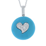 0.16ct 14k White Gold Diamond & Composite Turquoise Heart Necklace