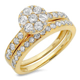1.25ct 14k Yellow Gold Diamond Cluster Wedding Set