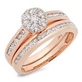 0.76ct 14k Rose Gold Diamond Cluster Wedding Set