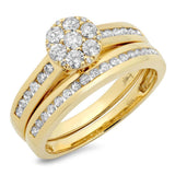0.76ct 14k Yellow Gold Diamond Cluster Wedding Set