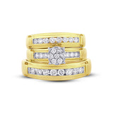 0.96ct 14k Yellow Gold Diamond Trio Set Cluster