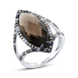 0.53ct White & Champagne Diamond & 5.94ct Smokey Topaz 14k White Gold Ring