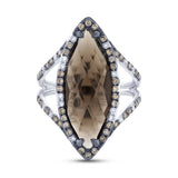 0.53ct White & Champagne Diamond & 5.94ct Smokey Topaz 14k White Gold Ring