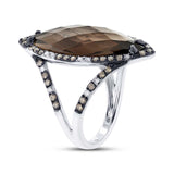 0.53ct White & Champagne Diamond & 5.94ct Smokey Topaz 14k White Gold Ring