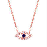 0.09ct Diamond & 0.08ct Blue Sapphire 14k Rose Gold Eye Necklace