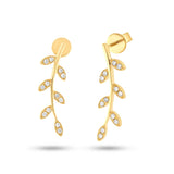 0.19ct 14k Yellow Gold Diamond Leaf Earring
