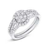 0.74ct 14k White Gold Diamond Cluster Wedding Set
