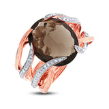 0.50ct Diamond & 12.79ct Smokey Topaz 14k Two-tone Rose Gold Ring Size 8