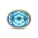 0.17ct Diamond & 12.39ct Blue Topaz 14k Yellow Gold Ring Size 8