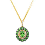 0.09ct Diamond & 0.88ct Green Garnet 14k Yellow Gold Pendant