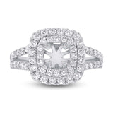 0.93ct 14k White Gold Diamond Semi-mount Ring for 5x5mm Center