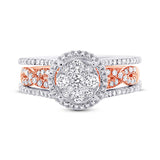 0.72ct 14k Two-tone Rose Gold Diamond Wedding Set Cluster Size 9.5