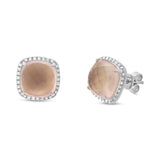 0.17ct Diamond & 6.48ct Rose Quartz 14k White Gold Stud Earring