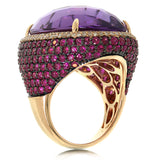 0.59ct Diamond & 29.34ct Amethyst & Pink Sapphire 14k Rose Gold Ring Size 9.5